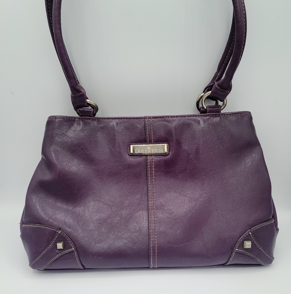 Rosetti Dark Eggplant Shoulder Bag Structured Y2K Zip Pocket Purse 2000s Y2K Vtg